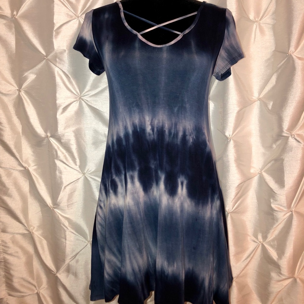 Blue & White Tie-Dye T-Shirt Dress